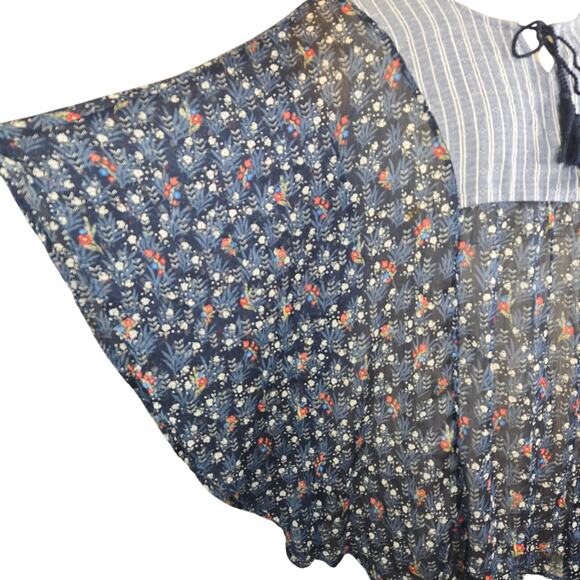 Style & Co Womens XL Top Sheer Cover Up Overlay Flowy Batwing Floral Striped - Picture 5 of 11